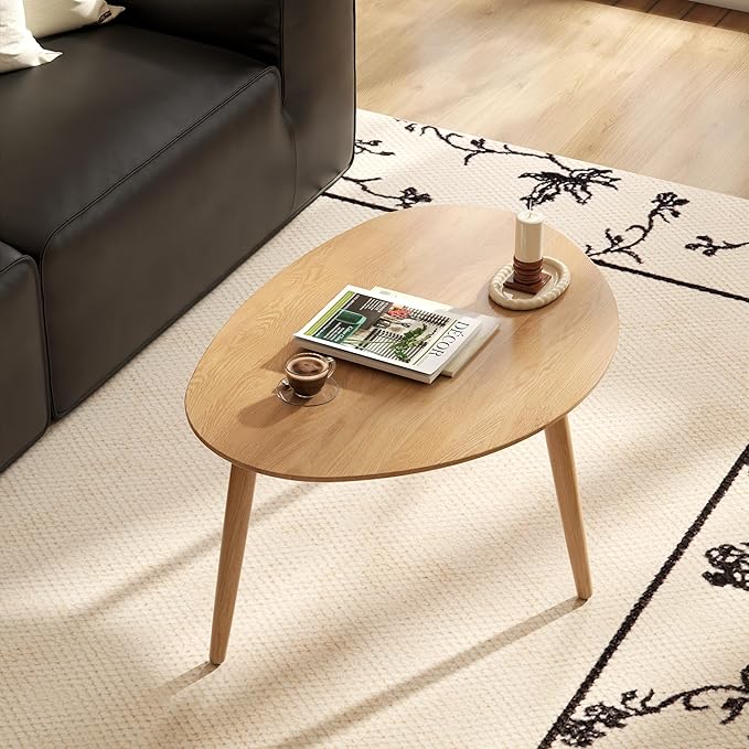 Vadisun Small Oval Coffee Table, 25.6" Mid Century Modern End Table for Living Room, 100% Solid Oak Wood Center Table, Side Table (Original Wood Color, 25.59''Wx17.51''Dx19.68''H)