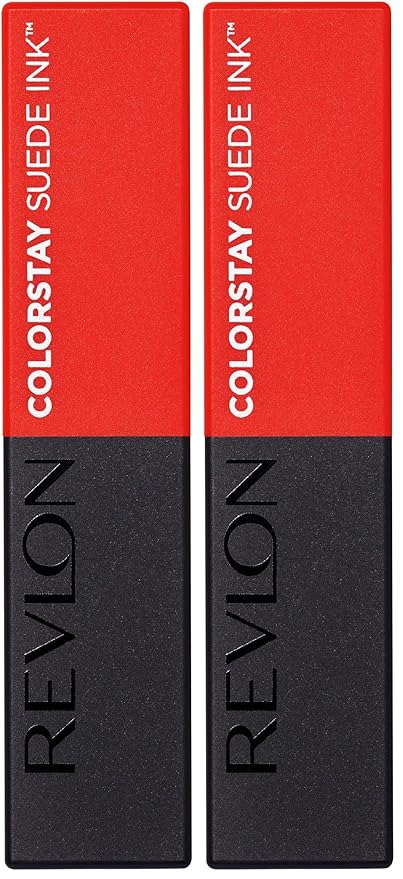 REVLON Lipstick, ColorStay Suede Ink, Built-in Primer, Infused with Vitamin E, Waterproof, Smudge-proof, Matte Color, 007 Feed the Flame, 0.09 oz. (Pack of 2)