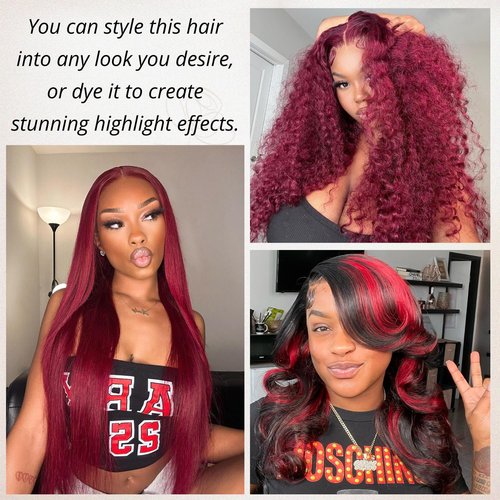 Anmetan Red Burgundy 3 Bundles Human Hair Body Wave, 12A Colored 100% Unprocessed Remy Hair Soft and Bouncy Burgundy Cherry Red 99J Human Hair Wavy Bundles Sew in Double Weft Quick Weave 10 12 14 Inch