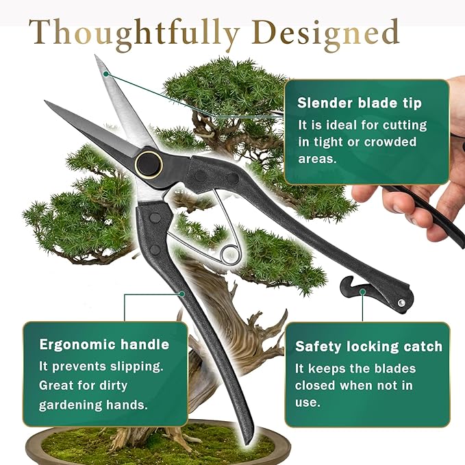 Japanese-Made Bud Cutting Pruning Shears for Gardening, Precision Hand Pruner for Live Branches & Stems, Clean Cut Pruning Scissors for Bonsai, Flowers & Plants (Double-blade)