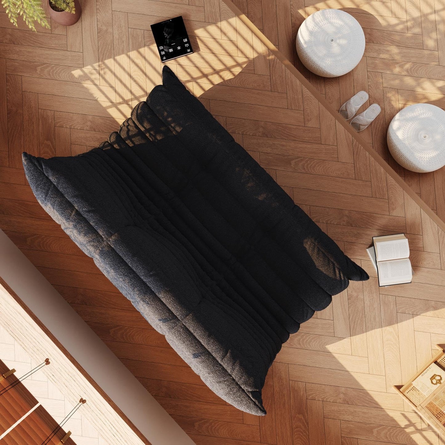 Bean Bag Chair, Fireside Chair, Large Bean Bag Chair for Adults, Bean Bag Chairs for Teens with High-Resilience Foam, Non-Slip Base Floor Lounge Sofa,Living Room (Black, Loveseat)
