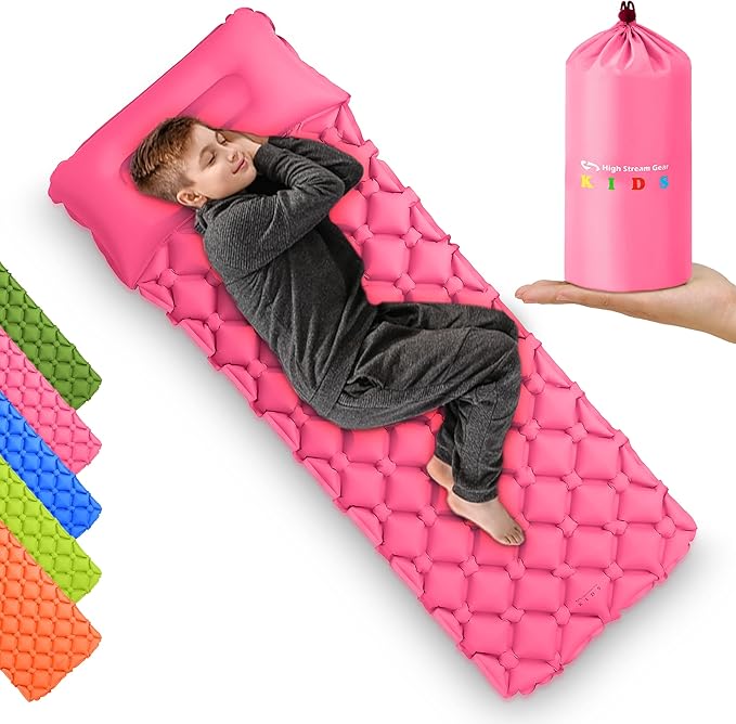 Kids Sleeping Pad for Camping and Sleepovers with Pillow, Inflatable Camping Mattress for Backpacking & Travel, Thick Todd...