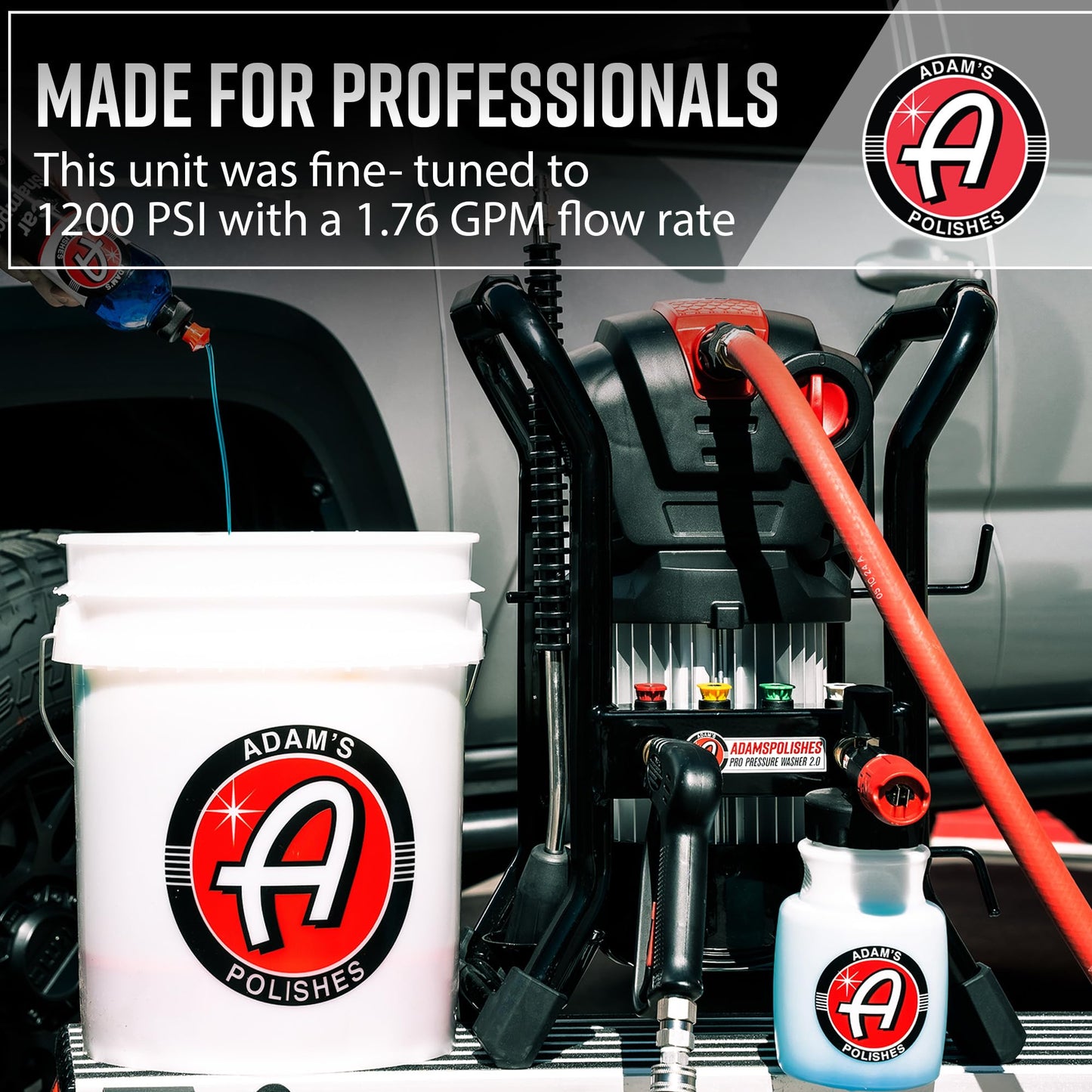 Adam's Pro Series Electric Pressure Washer 2.0 (Complete Kit) - Professional Powerful Detailing Car Washing Pressure Sprayer, Includes Snub Nose, Wall Mount & Pressure Washer Tips | 1200 PSI, 1.76 GPM