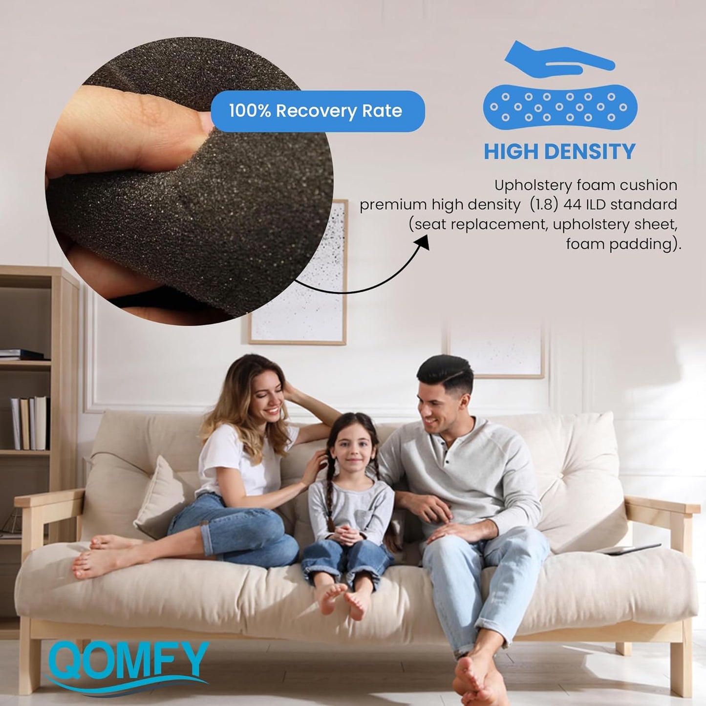 QOMFY 6" Height x 12" Width x 48" Length Charcoal Upholstery Foam Sheet | Made in USA | Multi-Purpose Foam for Upholstery, DIY, Packaging & Acoustic Projects