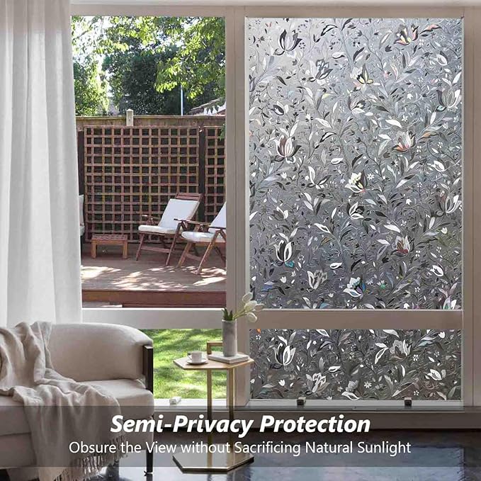 Kromapolis Window Film, Window Privacy Film Frosted, Vinyl Glass Covering, Stained Glass Decorative Film, Static Window Clings, Non-Adhesive (Grayish Black, 17.5 x 157.4 inch)