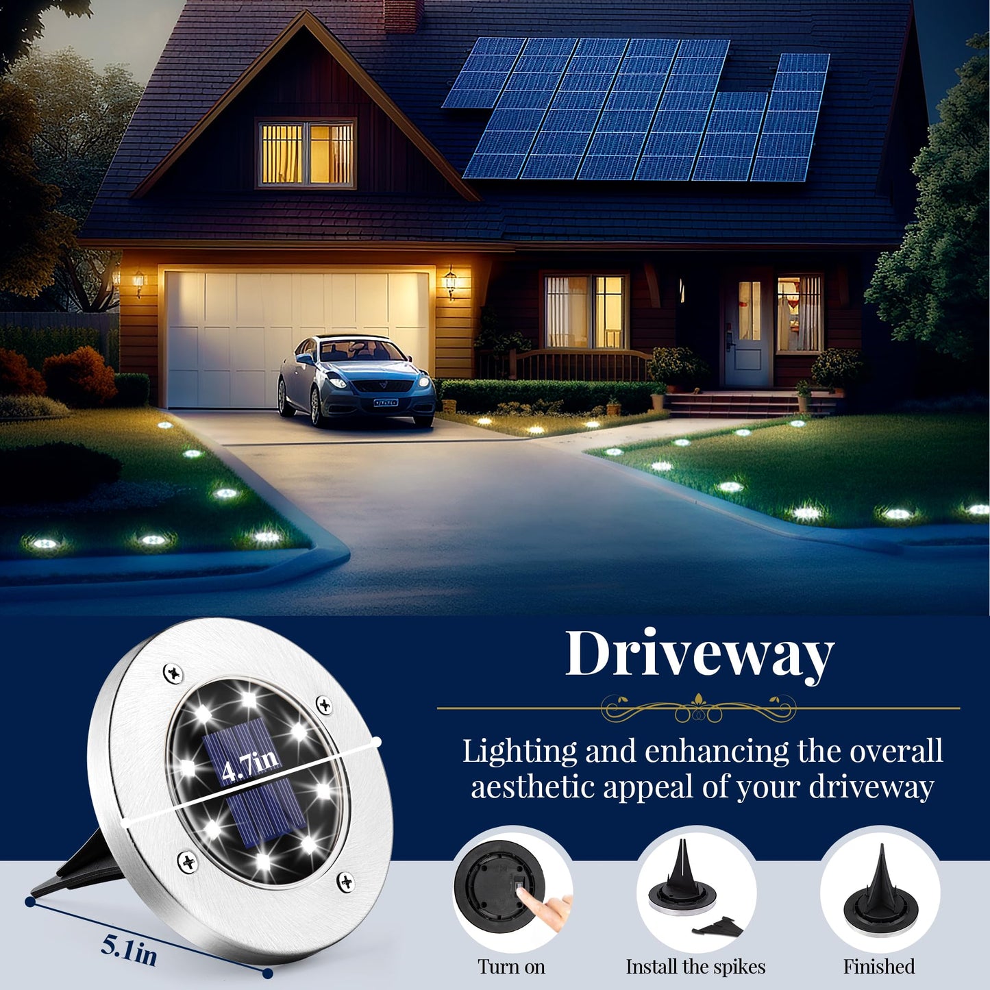 SOLPEX Solar Ground Lights, 16 Pack Solar Lights Outdoor Waterproof, 8 LED Solar Powered Landscape Lighting for Garden Yard Patio Pathway Driveway Walkway (Cool White)