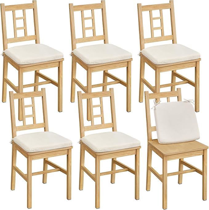 VASAGLE Wooden Dining Chairs, Set of 6, Kitchen and Dining Room Chairs, Removable Cushion, Curved Back, Each Supports 264 lb, Golden Oak UKDC150N16