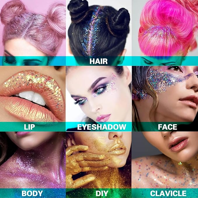 MEICOLY Red Body Glitter,Sparkling Christmas Face Glitter,Stocking Stuffers for Christmas,Glitter Face Paint for Women and Kids,Mermaid Sequins Chunky Glitter for Face,Body,Hair,Christmas Body Glitter