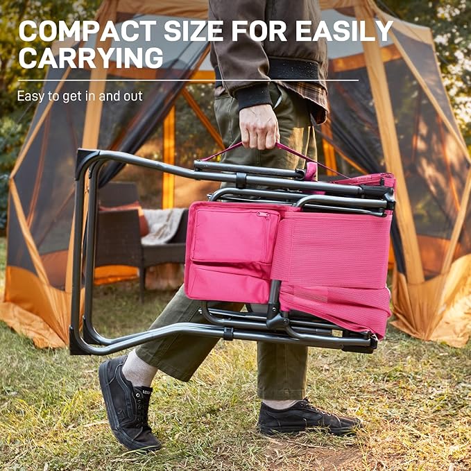 EVER ADVANCED Tall Textilene Camping Chair Mesh Directors Chair High Foldable Bar Stool with Side Table for Makeup Artist, Sports Event, Craft Show, Supports 350LBS Pink