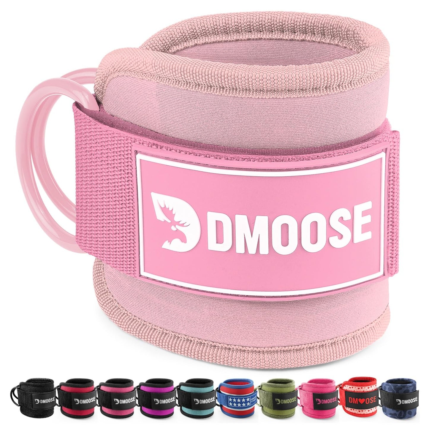 DMoose Fitness Ankle Straps for Cable Machines - One Size Fit Premium Padding, Glute Kickback Ankle Strap for Women & Men, Cable Attachments for Gym & Booty Workouts (Bubblegum Pink - Single)
