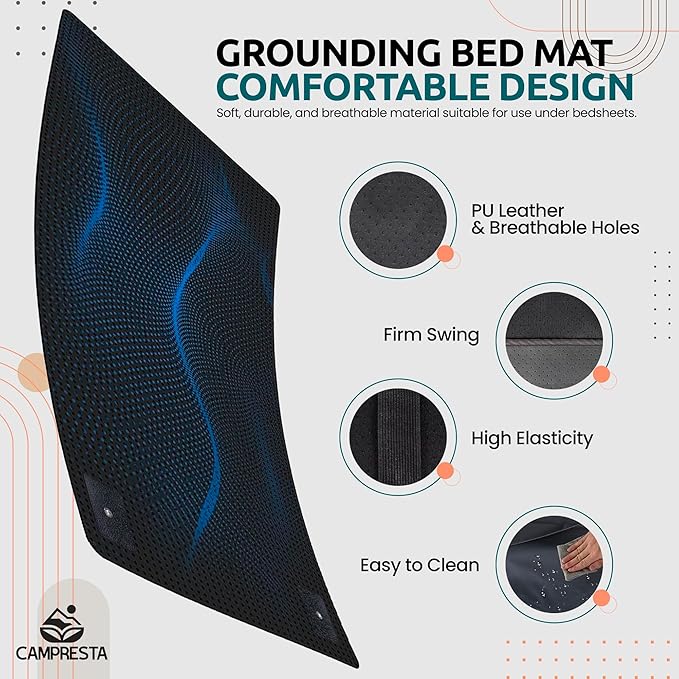 CAMPRESTA Grounding Mat for Bed 26.7" x 60.2" – Anti Slip Earthing Mat Grounding Pad with 4.6ft Cord for Bed, Chair, Yoga, Relaxing, Sleeping & Working