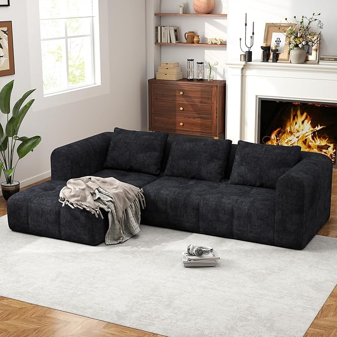 105" Modular Sectional Sofa, Boneless Couch for Living Room, Cloud Sectional Couch with Deep Seat, L-Shape Sofa, Upholstered Couches for Living Room Bedroom, No Assembly Required, Black (Slub Fabric)