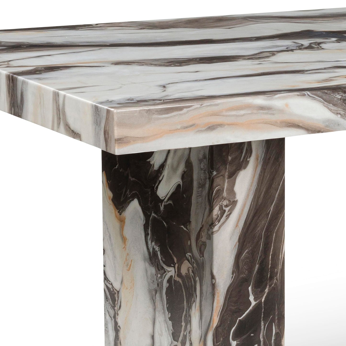 Roundhill Furniture Cavira Modern Faux Marble Dining Table with Double Pedestal Base