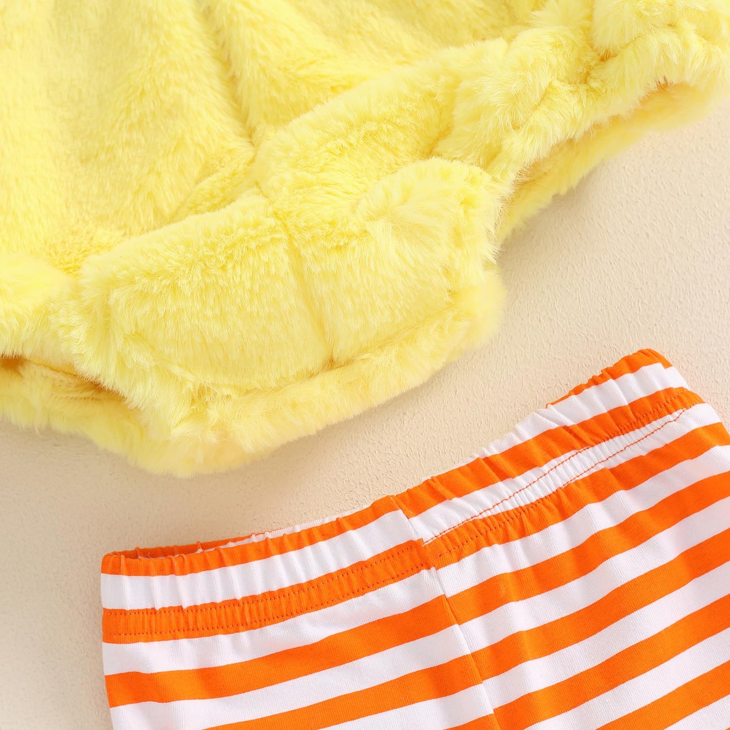 Twopumpkin Baby Chick Halloween Costumes Cute Infant Toddler Girl Boy Duck Costume Cape Sleeve Fuzzy Romper+Striped Leggings (Hooded Chicken 2pcs Yellow, 12-18 Months)