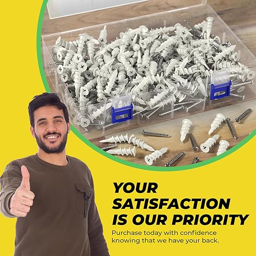 Qualihome Drywall Anchors with Screws – 400 Piece Set (200 Anchors + 200#8 x 1-1/4" Screws) | Self Drilling Drywall Anchors Heavy Duty | Wall Anchors for Drywall | Plastic Screw Anchor Kit