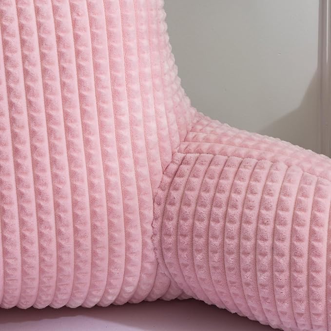 A Nice Night Reading Pillow Bed Wedge Large Adult Children Backrest with Arms Back Support for Sitting Up in Bed/Couch for Lounging Bedrest,Waffle Stereoscopic Design,Pink