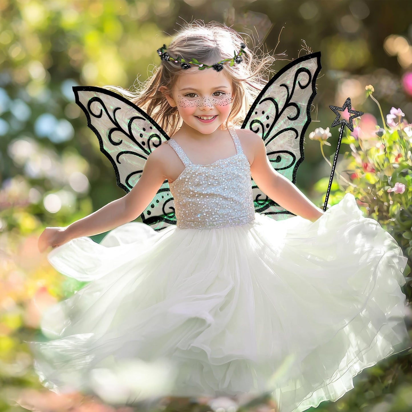 U-Zomir Fairy Costume Wings for Women Girls, Sparkle Black Fairy Butterfly Wings Halloween Costume Dress up Christmas Birthday Party Favor Wedding