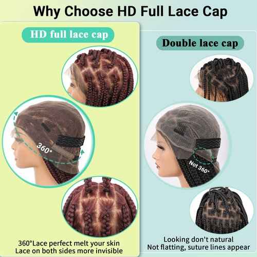 Fecihor 360 HD Full Lace Knotless Braided Wigs with Baby Hair Box Braid Wig for Women Premium Synthetic Burgundy Natural Braided Lace Front Wigs 36 Inch