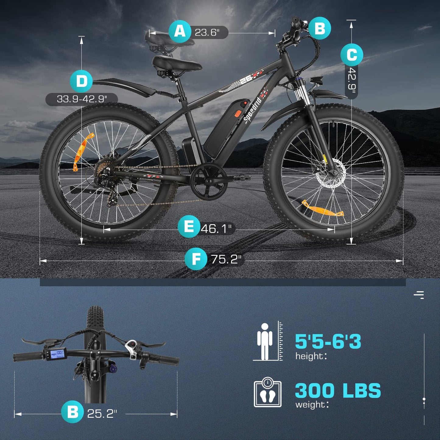 Speedrid Electric Bike 26" Fat Tire Electric Bike for Adult, 20mph 500W 48V 13Ah Removable Lithium-Ion Battery Electric Mountain Bike, 3H Fast Charge, Lockable Suspension Fork-7 Speed (2 PCS)