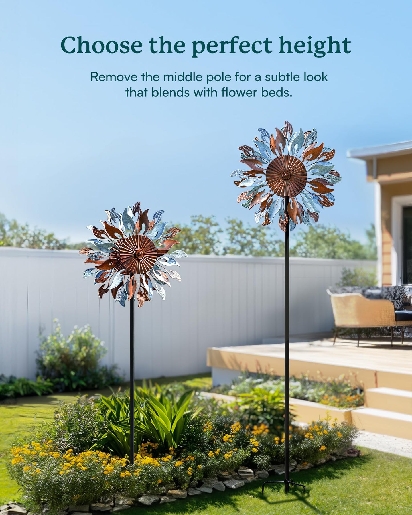 Cyan Oasis Wind Spinners Yard Garden - Large Wind Sculptures & Spinners with Stake, Kinetic Metal Windmill Spinner Decor for Garden Lover (22" W x 83“ H)