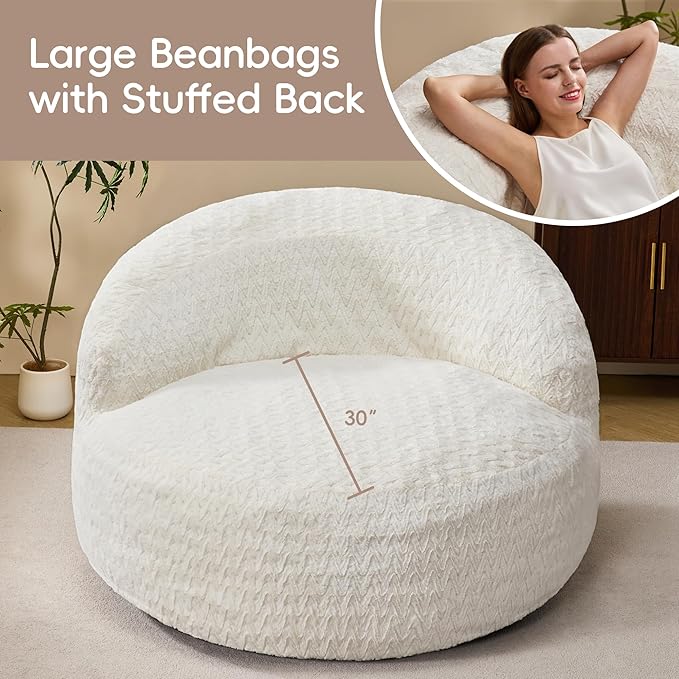 Hobestluk Bean Bag Chair Giant Bean Bag Chairs for Adults Big Bean Bag Chair with Memory Foam Filler Adults Large Beanbag with Faux Fur Cover for Bedroom (Chevron White,Oversize)