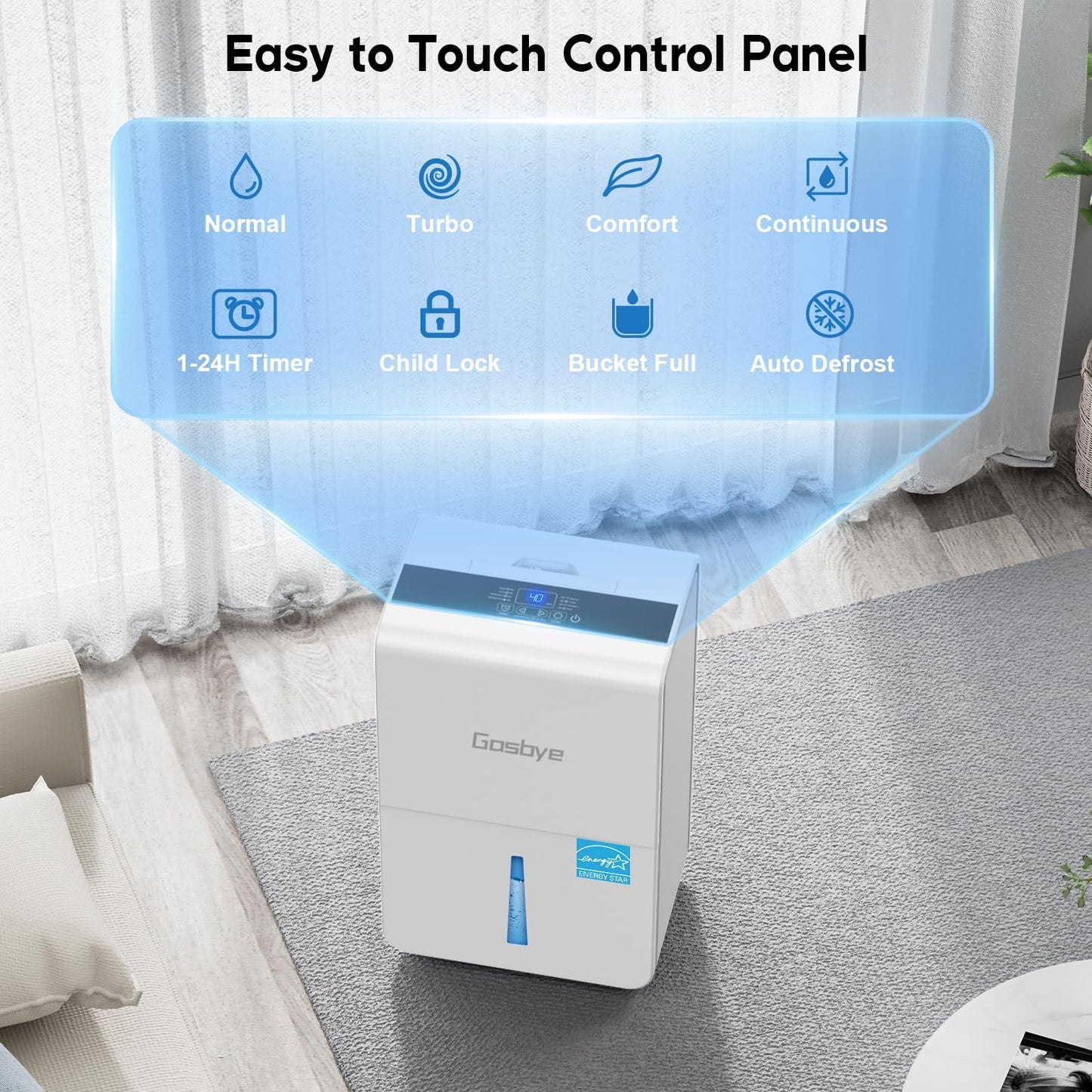 Gasbye 4500 Sq.Ft. Most Efficient Energy Star 2024 Dehumidifier For Basement With Drain Hose, Max 115 Pints/D Dehumidifier For L