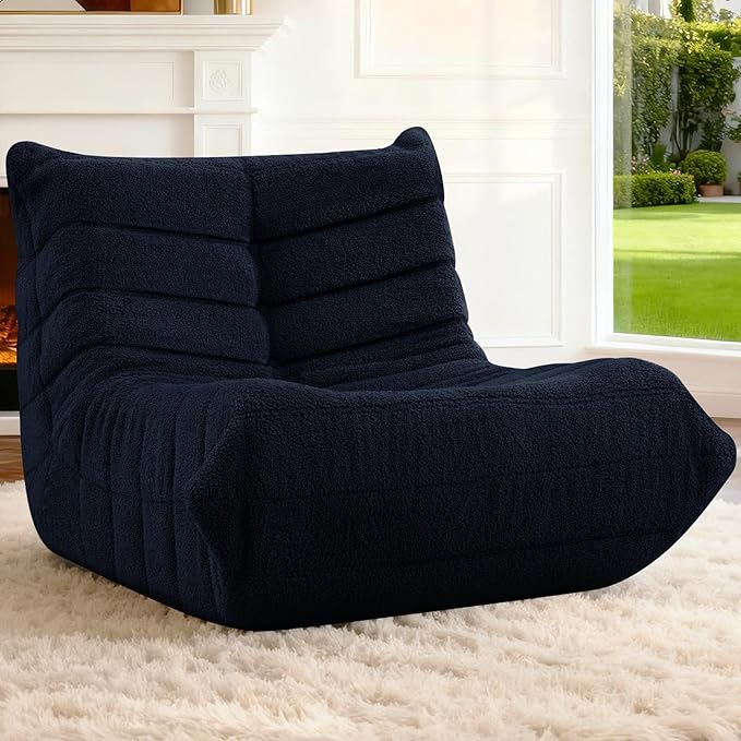 HABUTWAY Bean Bag Chairs Fireside Lazy Floor Sofa, Soft Teddy Fleece Bean Bag Sofa with High-Resilience Foam Filling，Beanbag for Living Room, Bedroom, Office (Navy Blue Teddy)