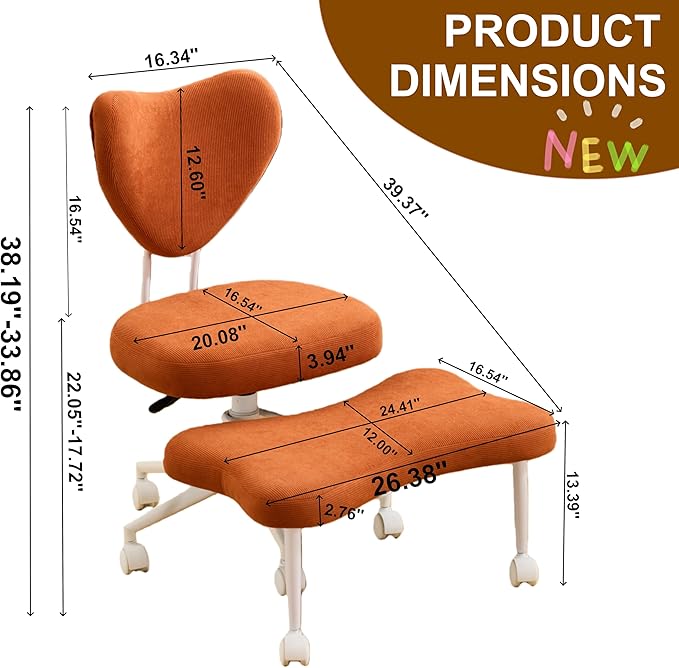 FLEXISPOT Cross Legged Office Chair Armless Kneeling Desk Chairs for Meditation ADHD Yoga Wide Criss Cross Chair with Wheels Vanity Chair for Girls Women Living Room Bedroom Study Small Space, Orange
