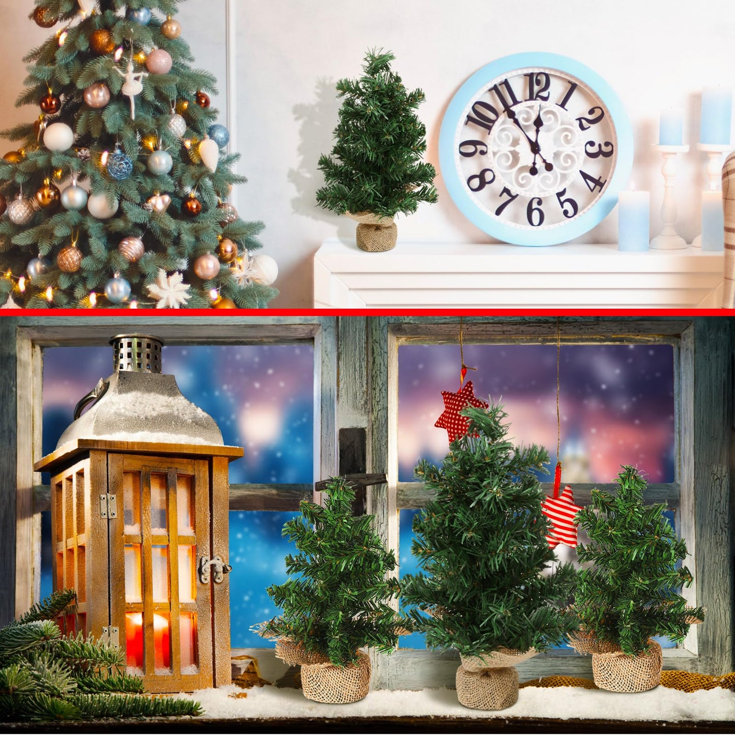 Yinder 8 Pcs Mini Christmas Tree 7.87 Inch 11.81 Inch Miniature Artificial Christmas Tree Small Fake Xmas Pine Tree with Base for Winter Mantel Village Home Kitchen Dining Table Holiday Decorations