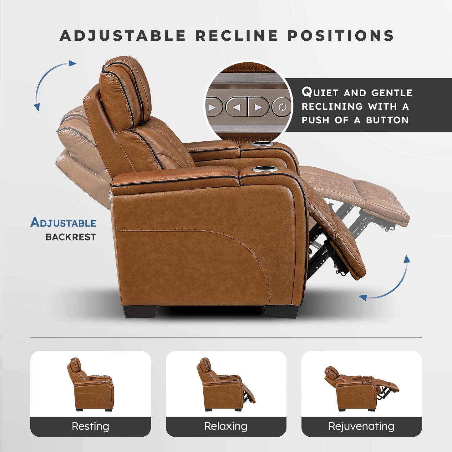 Lexicon Power Double Reclining Loveseat, Center Console/Heat/Massage/Headrest/Storage Arms/Cup Holders/LED Lights/Wireless Charging, Top Grain Leather Match Wall Hugger Recliner Loveseat, Brown