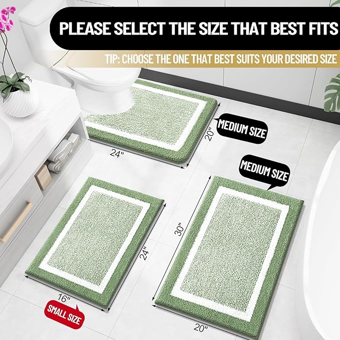 OLANLY Bathroom Rugs 24x16, Extra Soft and Absorbent Microfiber Bath Mat, Non-Slip, Machine Washable, Quick Dry Shaggy Bath Carpet, Suitable for Bathroom Floor, Tub, Shower (Small, (Sage Green)