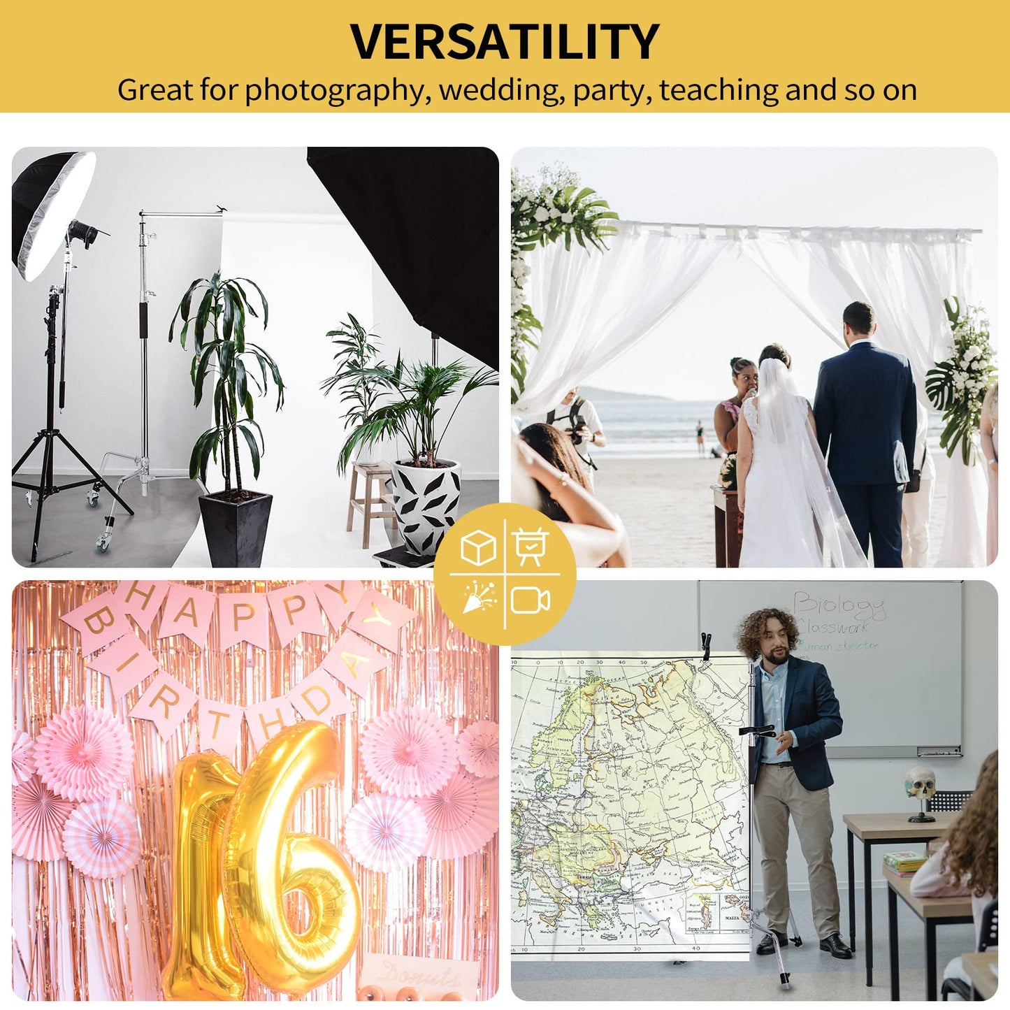 Pro Stainless Steel Telescopic Backdrop Crossbar Max Length 10 ft/3m Adjustable Background Support Cross Arm, Backdrop Pole for C Stand