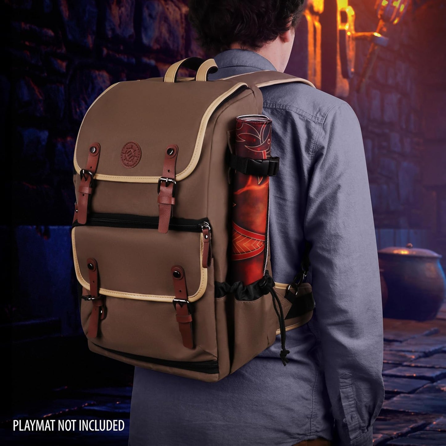 ENHANCE Designer Edition TCG Backpack - MTG Deck Bag Card Binder Space, TCG Deck Box Storage, MTG Playmat Holder - Card Storage Compatible with Magic the Gathering, Pokemon, Lorcana (Canvas Tan)