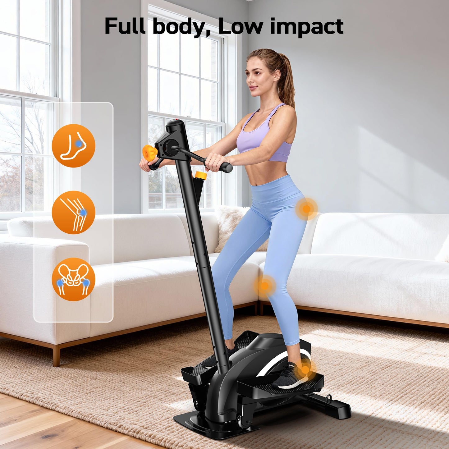 HitGo Elliptical Exercise Machine - 3-in-1 Elliptical Machine for Home with Handlebars & Resistance Bands, Magnetic Resistance & LCD Display, Portable Step Machine Peddler Exerciser for Home Workout