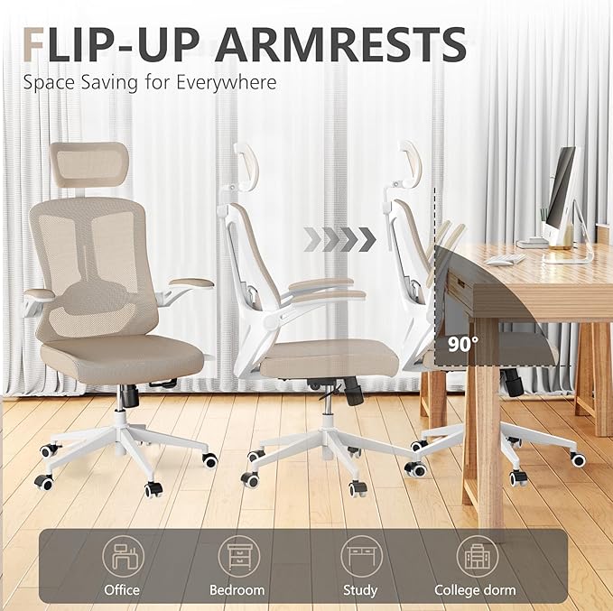 balmstar Office Chair,Ergonomic Comfy Home Desk Chair with 350LBS Capacity,High Back Gaming Chair with Wheels,Mesh Computer Chair,Lumbar Support, Adjustable Headrest,Flip-up Armrest