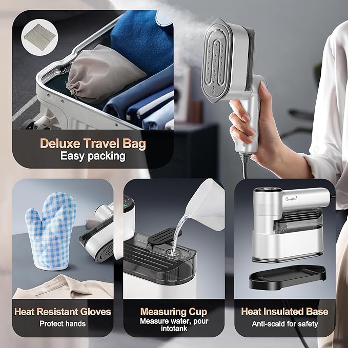 Travel Steamer - Portable Steamer for Clothes, 8FT Power Cord, Handheld Small Size Steam Iron Collapsible Design, Travel College Dorm Home Essentials (White)