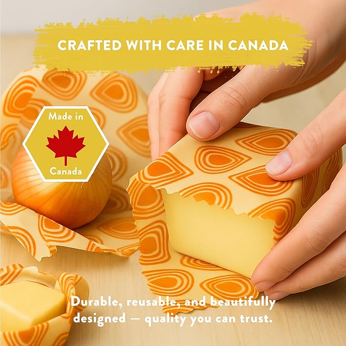 BeeWRAPZ Reusable Beeswax Wraps for Food | Eco Friendly & Organic | Eco-Friendly & Plastic-Free Food Storage | Biodegradable |Pack of 3 Beeswax Food Wraps for Wrapping Fruits & Vegetables (Orange)