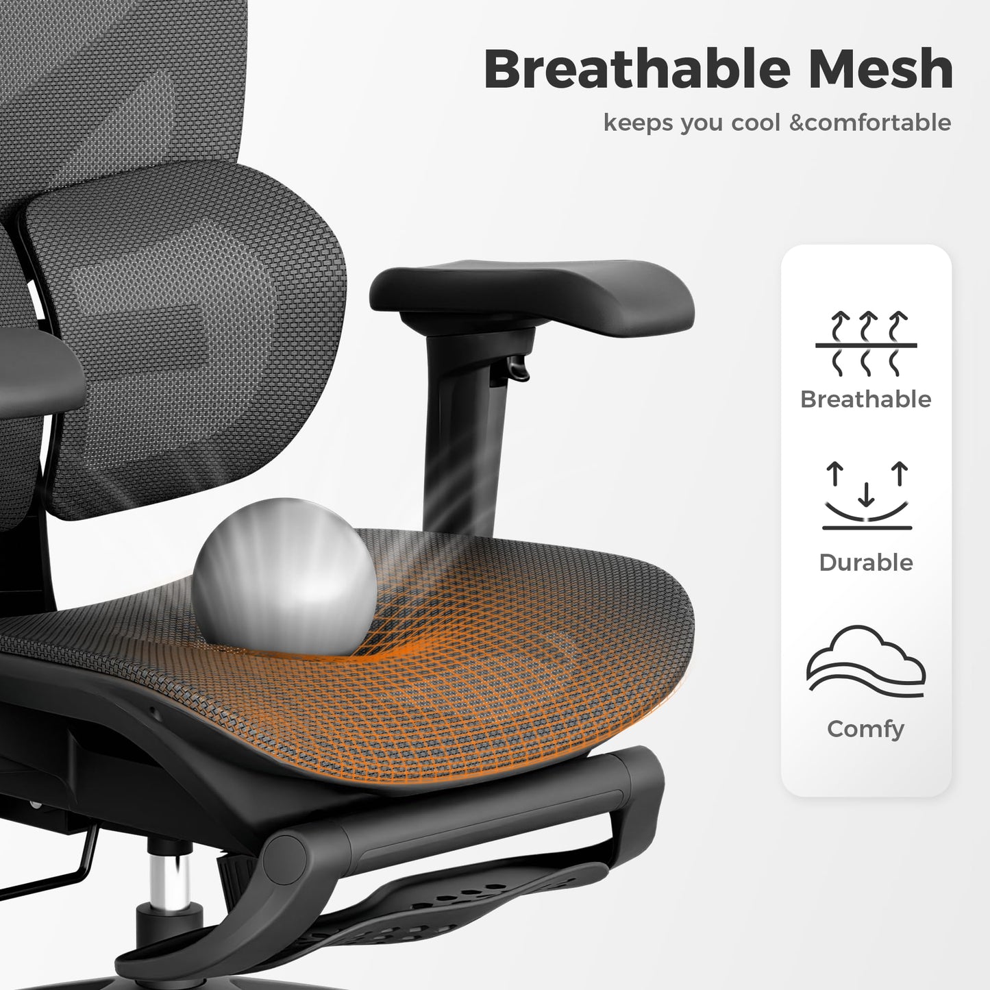 OTO Zenpex Ergonomic Mesh Office Chair, 1.96" Adjustable Seat Depth, Dynamic Lumbar Support, Extensible Footrest, Up to 300 lbs, 135° Recline Backrest for Home, Gaming & Executive Office