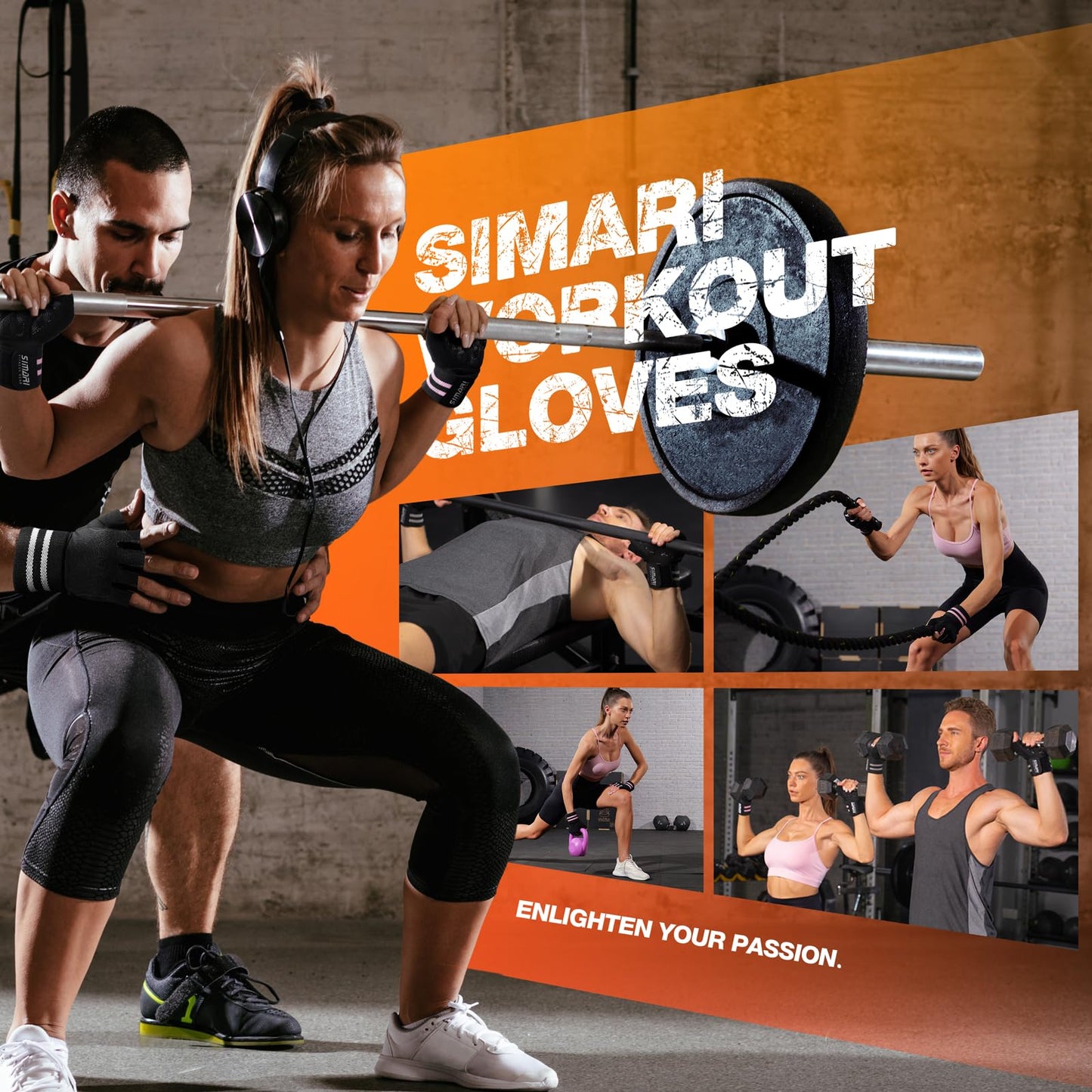 SIMARI Wrist Support Workout Gloves for Men & Women, Weight Lifting Gloves with Padded, Grip, Full Palm Protection, Gift for Gym Exercise, Cycling, Weightlifting Training, Fitness, Black Gray, Size XL