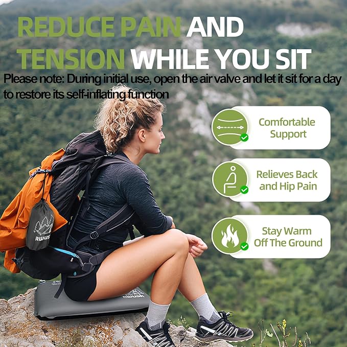 RWUSX Inflatable Stadium Seat Cushion, Portable Self Inflating Outdoor Seat Cushion for Stadium, Airplane, Travel, Camping, Car & Office