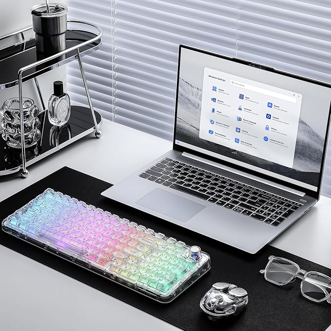 YUNZII X98 QMK/VIA Wireless Mechanical Gaming Keyboard with Knob,Tri-Mode BT5.0/USB-C/2.4GHz Hot Swappable Keyboard,Pre-lubed Switches Gasket Mount RGB Backlit for Wins/Mac (White, Crystal Switch)