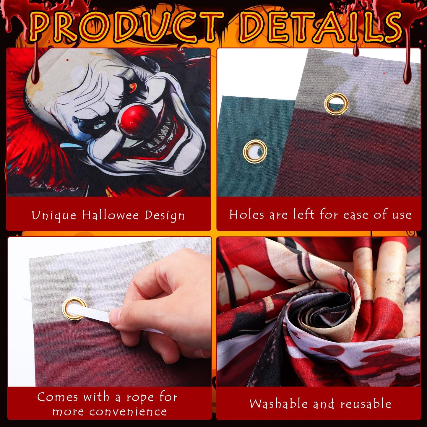 Tingjoo 7 x 16 ft Halloween Garage Door Decoration Banner Evil Circus Garage Door Decor Cover Halloween Backdrop Carnival Evil Circus Theme Backdrop Clown Background for Birthday Photography Party