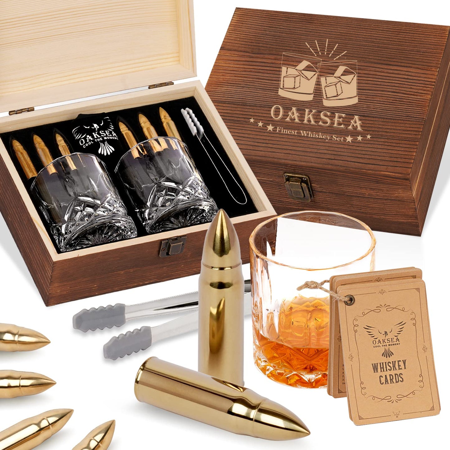 Gifts for Men Dad Husband, Anniversary Birthday Gifts for Him Boyfriend, Reusable Stainless Steel Whiskey Stones and Whiskey Glasses Set, Cool Burbon Scotch Cocktail Set Gifts Stocking Stuffers