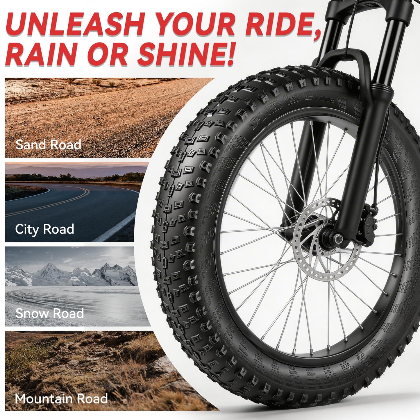 2-Pack 26×4.0 Fat Tire for E-Bikes & Fat Bikes, Puncture-Resistant All-Terrain Electric Bike Tire with Aggressive Knobby Tread for Snow, Sand, Mountain Trails & City Roads