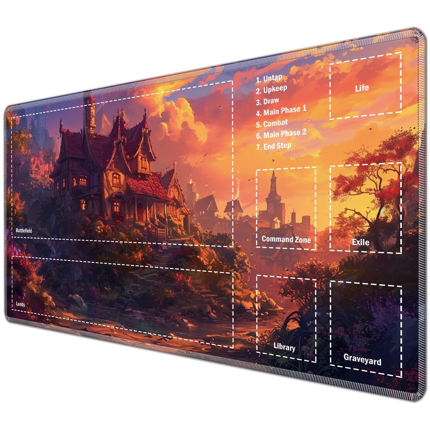 JANENFNA TCG Playmat with Magic Zones 24 x 14 inches Mousepad Compatible for MTG Trading Card Game Play Mats Smooth Rubber Surface Magic The Gathering Play Mat, Dream Castle