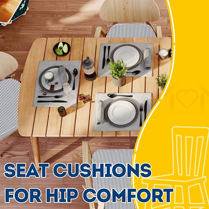 AAAAAcessories D-Shaped Chair Cushions, Featuring Ties and Removable, Machine-Washable Cover, 2'' Thick Seat Pads for Kitchen and Dining Rooms, 17'' x 16'', Set of 8, Pinstripe Dark Gray