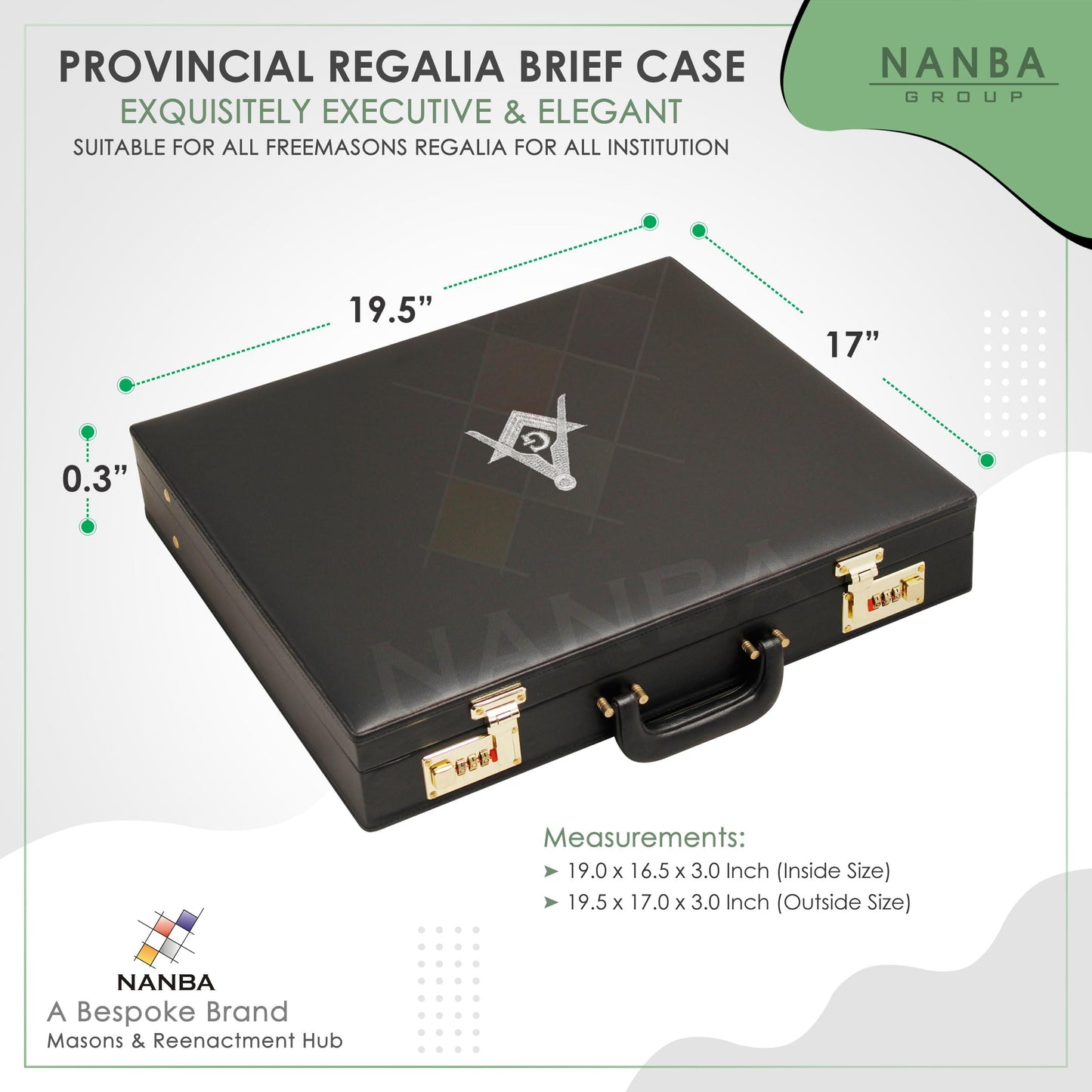 Premium Masonic Regalia Provincial Apron Hard Briefcase Myler Machine Embroidery– Black Imitation Leather Hard Case with Square Compass G Emblem (Silver) | Freemason Bags & Storage Case
