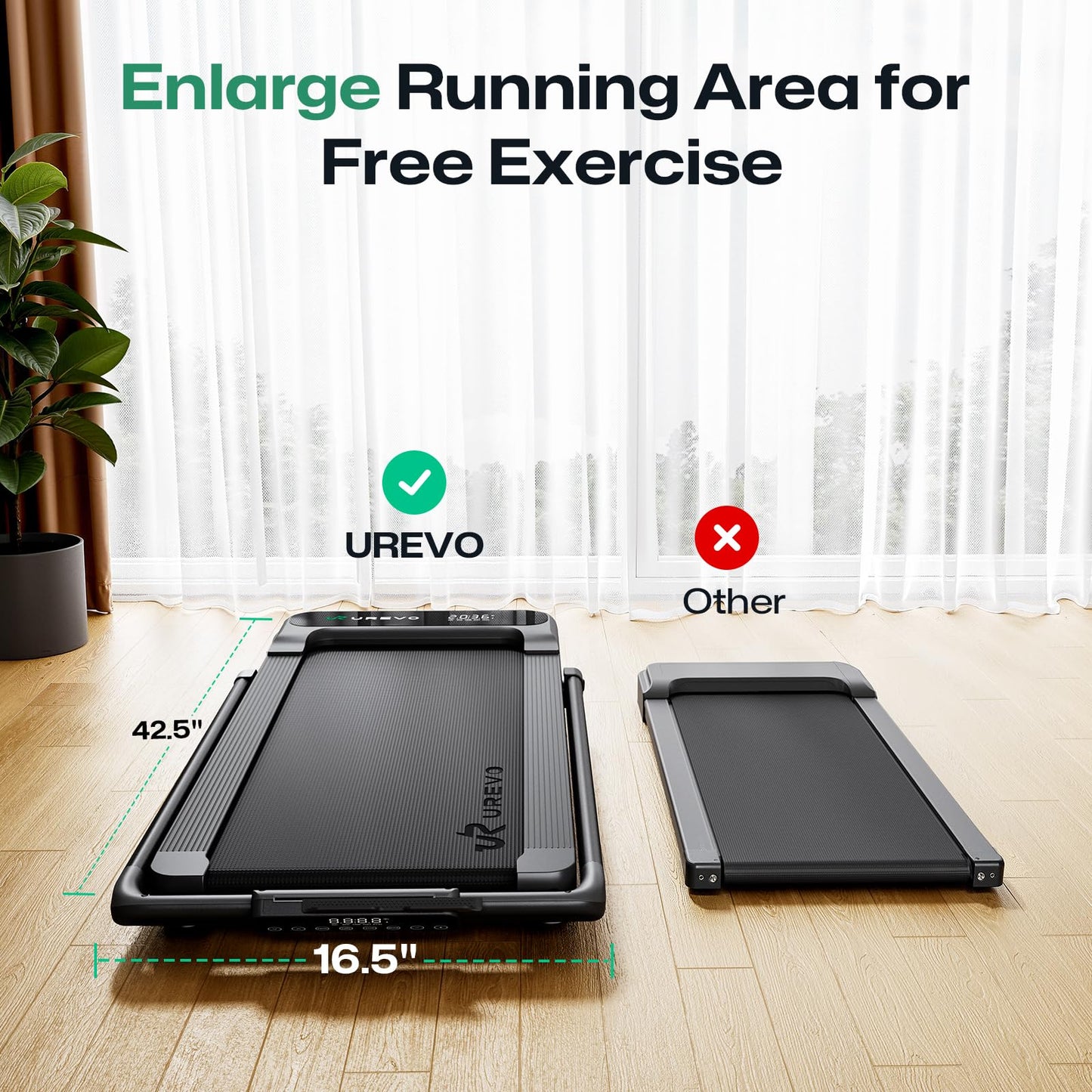 UREVO Smart Treadmill with 9% Incline, 3-in-1 Foldable Treadmill with Handle for Home/Office Fitness, Runner-Focused Design, 6 HIIT Programs & Auto Incline Follow Mode, 2 Display Screens, Plug & Play
