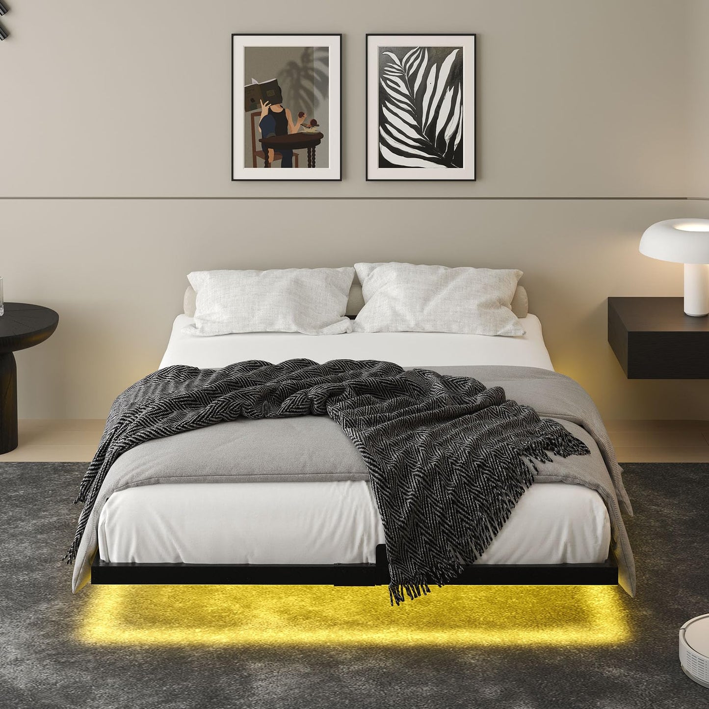 HOMBCK Floating Bed Frame Full Size with Smart LED Lights, Metal Platform Bed, No Box Spring Needed, Noise-Free, Easy Assembly