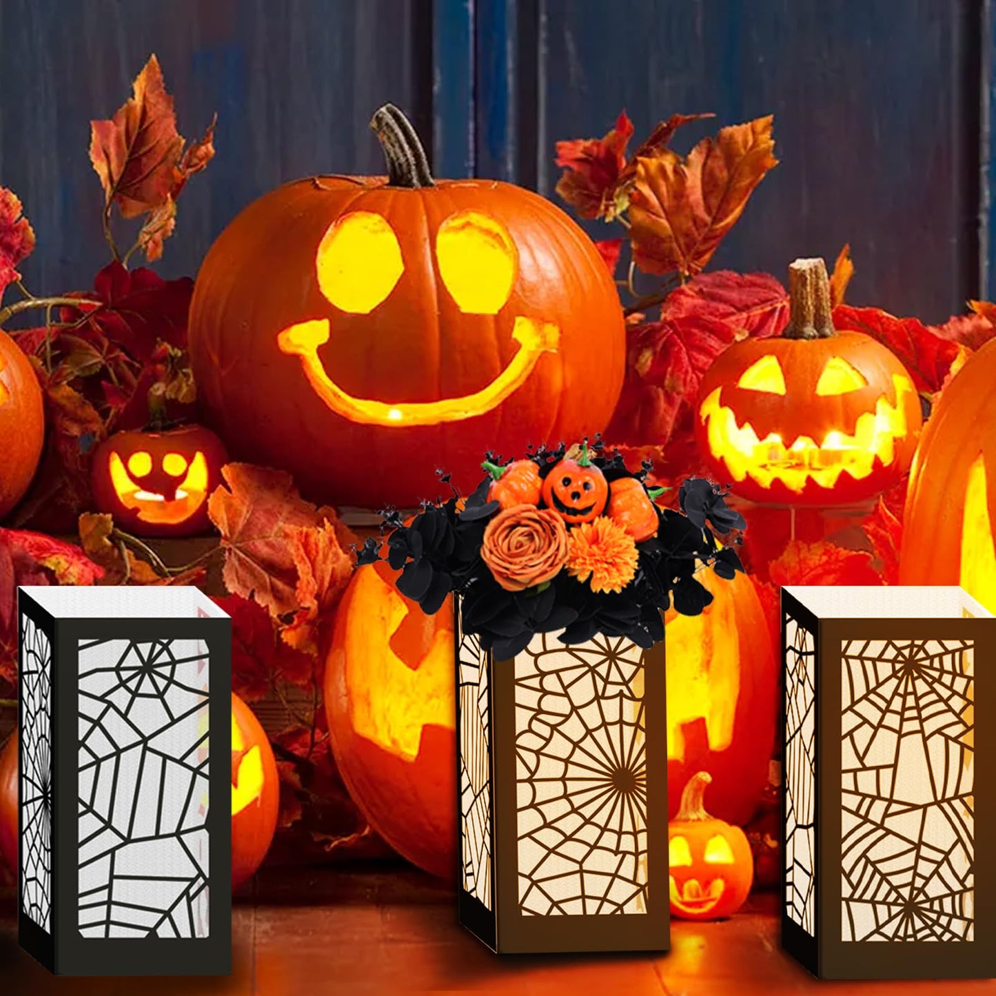 Halloween Party Decoration 4 Pcs Halloween Table Centerpieces Boxes Spider Web Paper Lantern Boxes Halloween Goodie Bag Candy Boxes for Table Decoration Halloween Birthday Party Supplies 5x5x9.5in